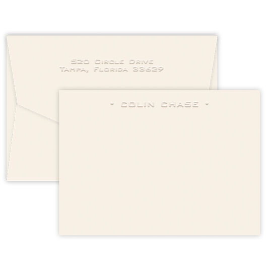Triple Thick One Line Embossed Note Cards, Personalized Triple Thick