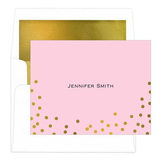 Personalized Pink Confetti Gold Foil Dots Foldover Note Cards With