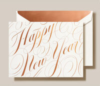 Foil Happy New Year Script Boxed Folded Holiday Cards