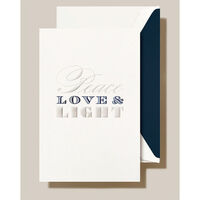 Engraved Peace Love Light Boxed Folded Holiday Cards
