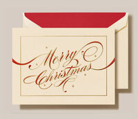 Engraved Ribbon Flourish Merry Christmas Boxed Folded Christmas Cards