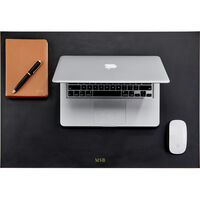 Personalized Two-Sided Leather Desk Blotter - Black & Peacock