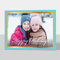 Aqua and Faux Gold Border Holiday Photo Cards