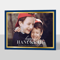 Navy and Faux Gold Border Hanukkah Photo Cards