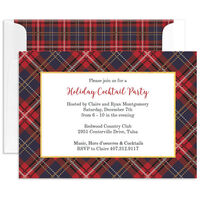 Faux Gold Framed Red and Blue Plaid Invitations