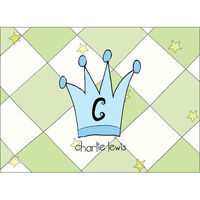 Green/Blue Monogram Crown Foldover Note Cards