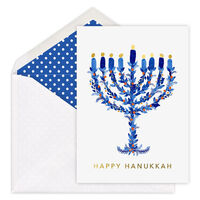 Gold Foil Lights Hanukkah Menorah Folded Holiday Cards