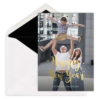 Happy New Year Gold Foil Starburst Vertical Photo Cards