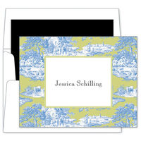 Blue & Green Toile Foldover Note Cards