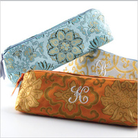 Asian Brocade Embroidered Initial Cosmetic Brush Case