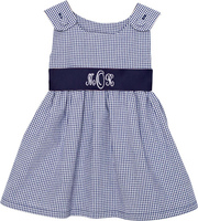 Navy Gingham Pique Dress with Navy Sash