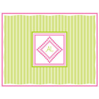 Pink Bordered Lime Stripe Initial Foldover Note Cards