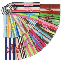 Vertical Stripe Embroidered Ribbon Tag Key Ring