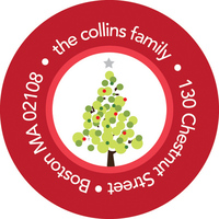 Red Dotted Xmas Tree Address Labels