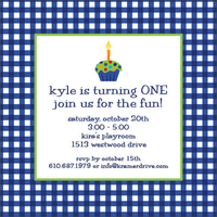 Blue Gingham with Cupcake Invitations