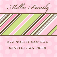 Pink and Green Striped Square Address Labels