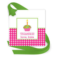 Pink Gingham Cupcake Gift Tags with Attached Ribbon