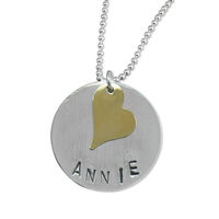 Stamped Sterling Silver Circle with Gold Heart Necklace