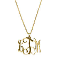 Medium Gold Tone Filigree Monogram Pendant with Chain