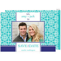 Turquoise and Navy Photo Save the Date Announcements