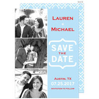 Blue Modern Three Photo Save the Date Announcements