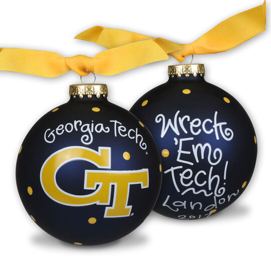 Personalized Georgia Tech University Glass Christmas Ornament