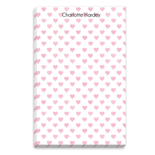 Personalized Pink Watercolor Petite Hearts Notepad