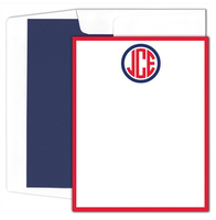 Red and Navy Circle Monogram Flat Note Cards