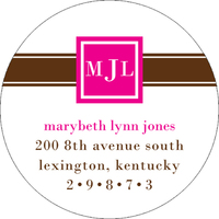 Framed Hot Pink and Brown Band Round Address Labels