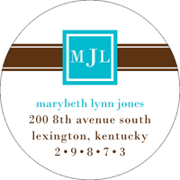 Framed Turquoise and Brown Band Round Address Labels