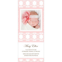 Pink Damask Photo Birth Announcements