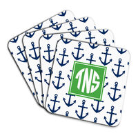 Navy Anchors Coaster Set
