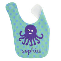Seafoam and Blue Dot Baby Bib with Blue Octopus Design