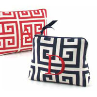 Greek Key Cotton Embroidered Initial Cosmetic Bag