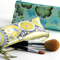 Laminated Cotton Embroidered Initial Cosmetic Brush Case
