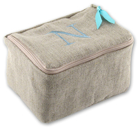 Linen Embroidered Initial Jewelry Case