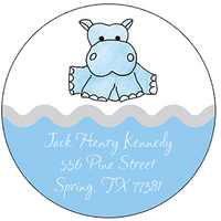 Blue Hippo Round Address Labels