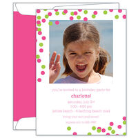 Pink and Green Confetti Photo Invitations