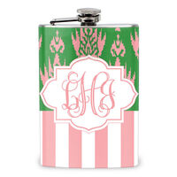 Pink and Green Ikat Stripe Stainless Steel Flask