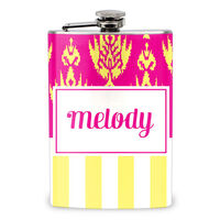 Pink and Yellow Ikat Stripe Stainless Steel Flask