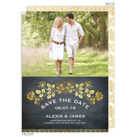 Gold Laurel Chalkboard Photo Save the Date Cards
