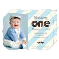 First Birthday Stripes and Mustache Invitations