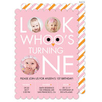 Pink Look Whoo's Turning One Invitations