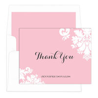 Pink Damask Thank You Note Cards