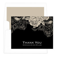 Black Woodcut Roses Thank You Note Cards