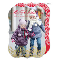 Red Christmas Gold Foil Damask Photo Cards