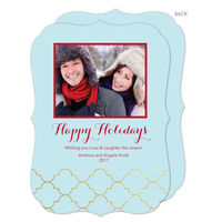 Blue with Gold Foil Lattice Holiday Photo Cards