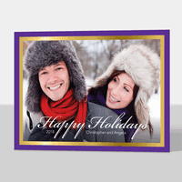Purple and Gold Foil Border Holiday Photo Cards