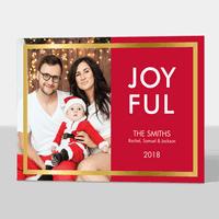 Red Joyful with Gold Foil Border Photo Cards