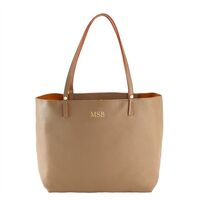 Personalized Sand Hampton Leather Travel Tote Bag